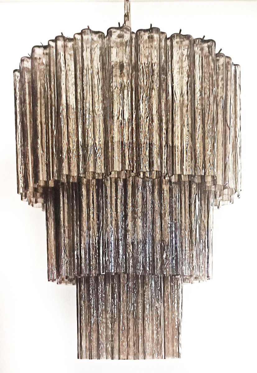 Smoked Murano Glass Tubes 3-Tier Chandelier, 1990s