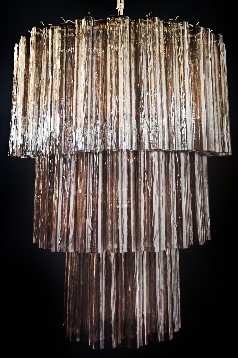 Smoked Murano Glass Tubes 3-Tier Chandelier, 1990s