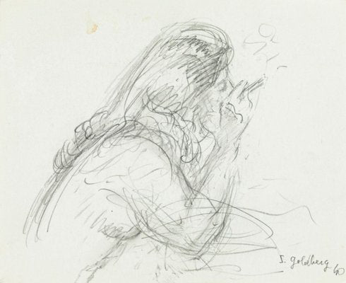 Smoker - Original Pencil Drawing by S. Goldberg - Mid 20th Century Mid 20th Century-ZCI-758143