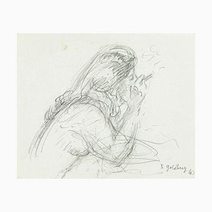 Smoker - Original Pencil Drawing by S. Goldberg - Mid 20th Century Mid 20th Century-ZCI-758143