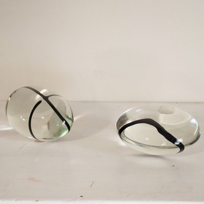 Smoothing Stone Shaped Papercare in Murano Glass with Black Veins, 1960s, Set of 2-JQO-1305301