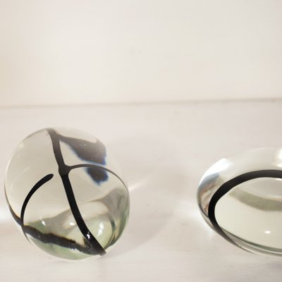 Smoothing Stone Shaped Papercare in Murano Glass with Black Veins, 1960s, Set of 2-JQO-1305301