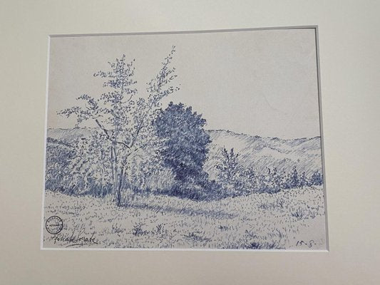 Socrate Foscato, Landscape, Ink Drawing, 20th Century-ZCI-803010