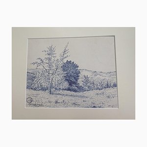 Socrate Foscato, Landscape, Ink Drawing, 20th Century-ZCI-803010