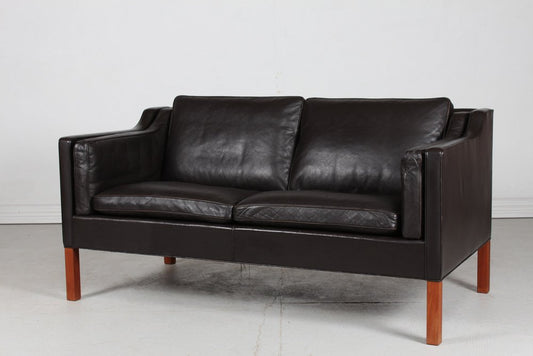 Sofa 2212 Dark Mocha Leather by Børge Mogensen for Fredericia Stolefabrik, 1970s