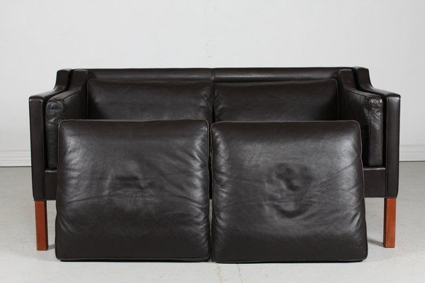 Sofa 2212 Dark Mocha Leather by Børge Mogensen for Fredericia Stolefabrik, 1970s-QQ-1725537