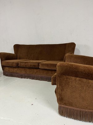 Sofa and Armchairs in Velvet and Brass from ISA Bergamo, 1950s, Set of 3-TPO-1780703