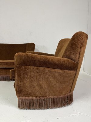 Sofa and Armchairs in Velvet and Brass from ISA Bergamo, 1950s, Set of 3-TPO-1780703