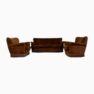 Sofa and Armchairs in Velvet and Brass from ISA Bergamo, 1950s, Set of 3-TPO-1780703