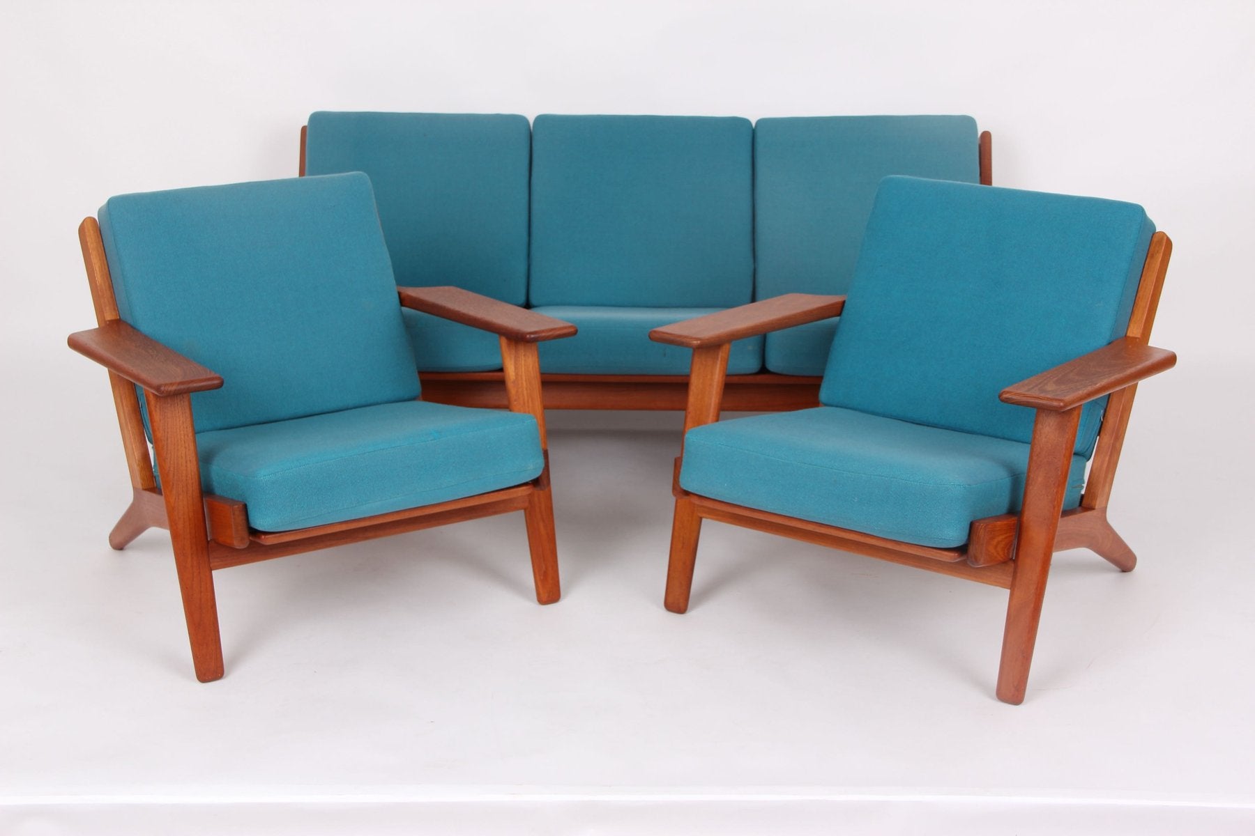 Sofa and Teak Armchairs by Hans J. Wegner for Getama, 1960s, Set of 3