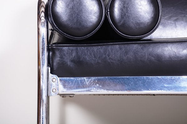 Sofa in Chrome-Plated Tubular Steel and Black Leather attributed to Hynek Gottwald, Former Czechoslovakia, 1930s-WHY-1776769