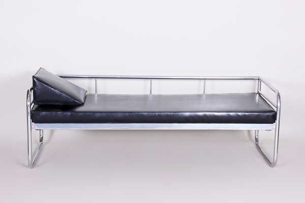 Sofa in Chrome-Plated Tubular Steel and Black Leather attributed to Hynek Gottwald, Former Czechoslovakia, 1930s-WHY-1776769