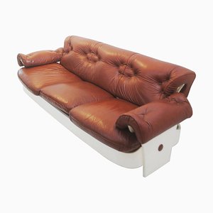 Sofa in Leather and Lacquered Wood, Italy, 1980s-FGA-922850