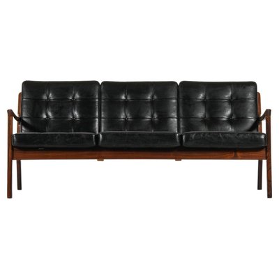 Sofa in Rosewood and Original Black Leather attributed to Ole Wanscher, 1951-SC-2022146