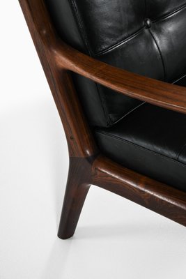 Sofa in Rosewood and Original Black Leather attributed to Ole Wanscher, 1951-SC-2022146