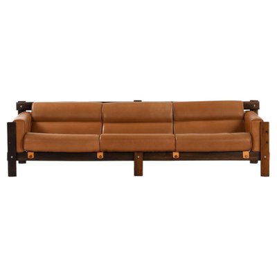 Sofa in Rosewood, Leather and Chrome attributed to Percival Lafer, 1970s-SC-2026078