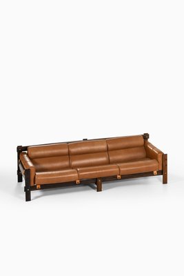 Sofa in Rosewood, Leather and Chrome attributed to Percival Lafer, 1970s-SC-2026078