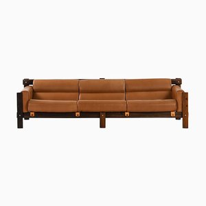 Sofa in Rosewood, Leather and Chrome attributed to Percival Lafer, 1970s-SC-2026078