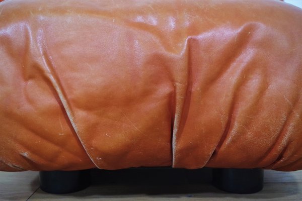 Sofas and Poufs in Orange Leather Marius & Marius by Mario Marenco for Arflex, 1970s, Set of 3-KNM-1049393