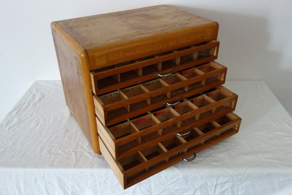 Soie Sur Croisette Haberdashery Display Unit with 4 Vintage Drawers, France, 1930s-XTZ-2020679