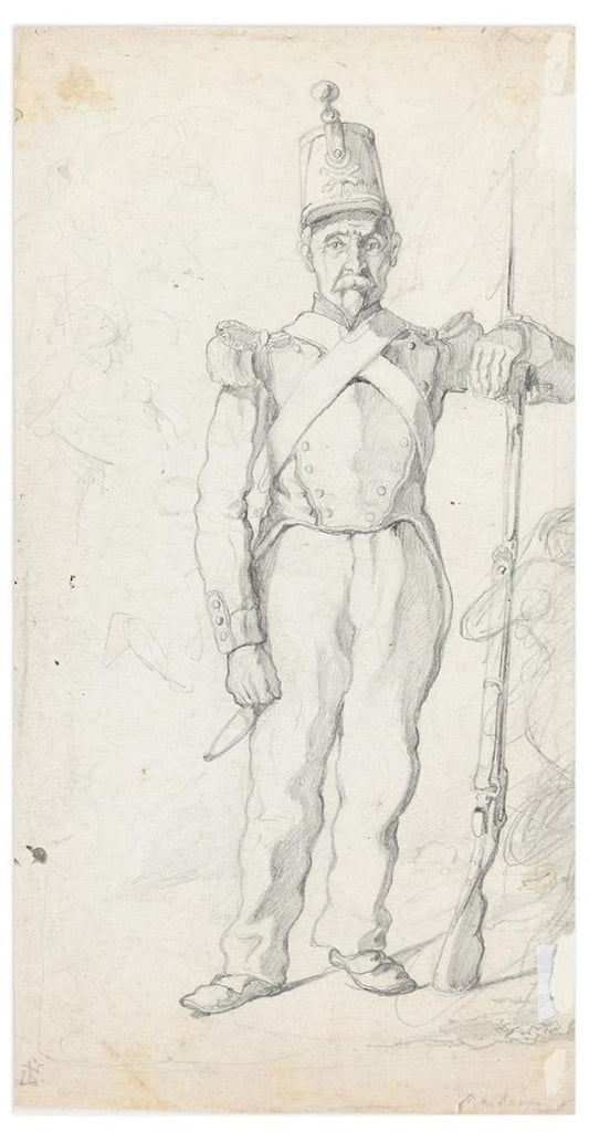 Soldier - Original Pencil Drawing by an Unknown French Artist - 19th Century 19th Century