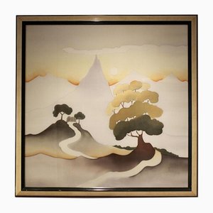 Soleil Couchant Hand-Painted Aquarelle on Silk by Odille Penelle, 1980s-MO-667759