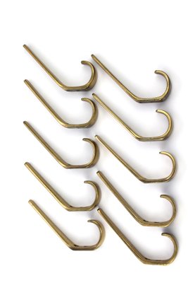 Solid Brass Hooks in the Style of Carl Auböck, 1950s, Set of 10-ZWH-955201