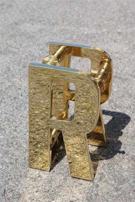 Solid Brass Letter R Handles, 1970s, Set of 2-EH-732056