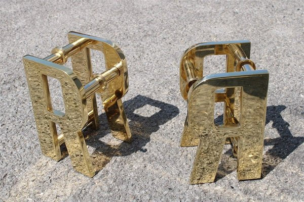 Solid Brass Letter R Handles, 1970s, Set of 2-EH-732056