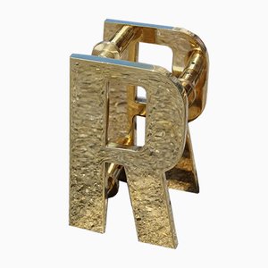 Solid Brass Letter R Handles, 1970s, Set of 2-EH-732056