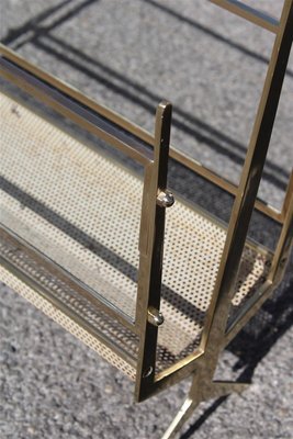 Solid Brass & Metal Perforated Magazine Stand, 1950s-EH-753734