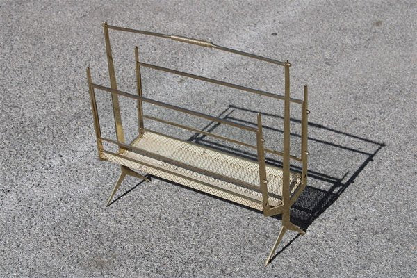 Solid Brass & Metal Perforated Magazine Stand, 1950s-EH-753734