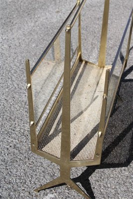 Solid Brass & Metal Perforated Magazine Stand, 1950s-EH-753734