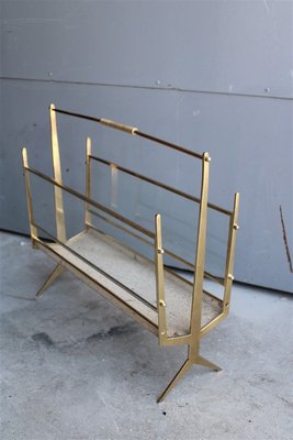 Solid Brass & Metal Perforated Magazine Stand, 1950s-EH-753734