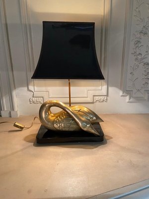 Solid Brass Table Lamp with Swan Motif-JG-1239513