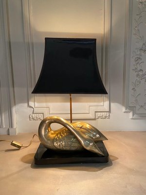 Solid Brass Table Lamp with Swan Motif-JG-1239513