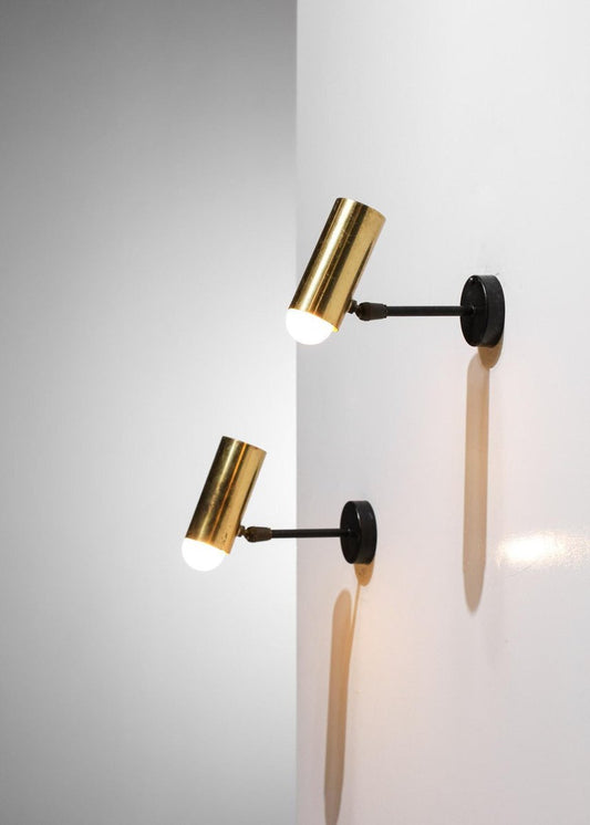 Solid Brass Tube Sconces in the Style of Jean Rene Caillette, 1950s, Set of 2