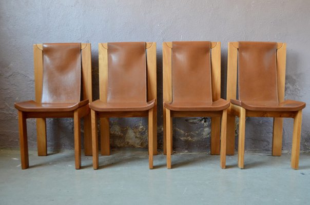 Solid Elm & Leather Chairs by Roland Haeusler, Set of 4-AIU-1292886