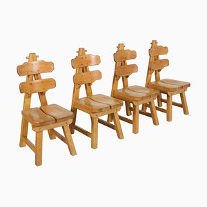 Solid Oak Brutalist Chairs, 1970s, Set of 4-QT-1263497