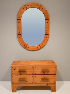 Solid Pine Mirror from Fröseke, 1970s, Sweden-OGU-1080215