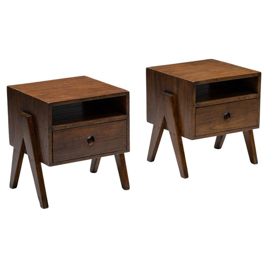 Solid Teak Chandigarh Bedside Table by Pierre Jeanneret, 1955