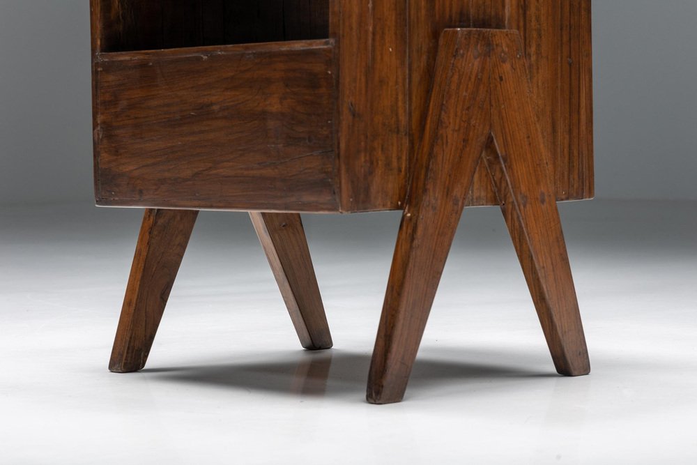 Solid Teak Chandigarh Bedside Table by Pierre Jeanneret, 1955