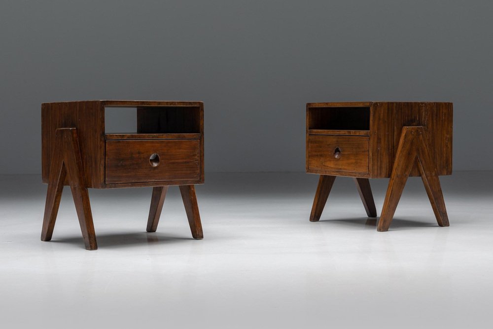 Solid Teak Chandigarh Bedside Table by Pierre Jeanneret, 1955