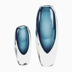 Sommerso Glass Vases by Vicke Lindstrand for Kosta, Set of 2-HYQ-1226161