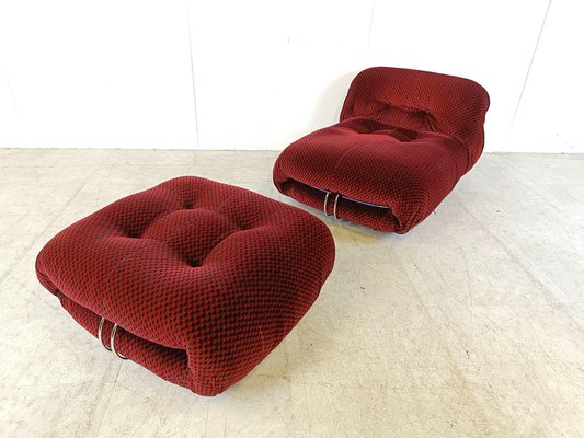 Soriana Lounge Chair with Ottoman attributed to Afra & Tobia Scarpa for Cassina, 1970s, Set of 2-IRH-1723500