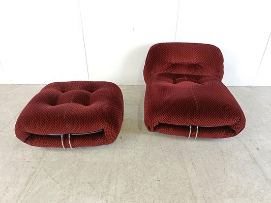 Soriana Lounge Chair with Ottoman attributed to Afra & Tobia Scarpa for Cassina, 1970s, Set of 2-IRH-1723500