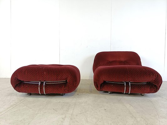 Soriana Lounge Chair with Ottoman attributed to Afra & Tobia Scarpa for Cassina, 1970s, Set of 2-IRH-1723500