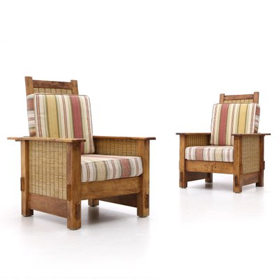 South African Colonial Armchairs in Wood & Straw, 1980s , Set of 2-EZ-1330791