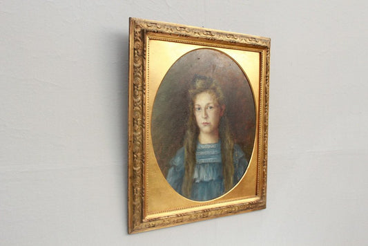 South German Artist, Portrait of a Girl, 1890s, Oil on Cardboard, Framed