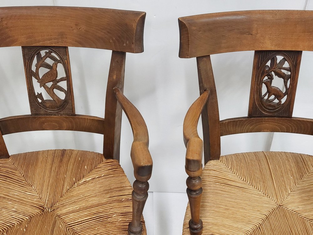 South Western Chairs in Oak & Straw, France, 1900s, Set of 2